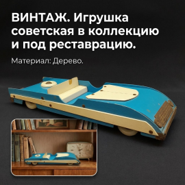 Винтажная редкая машинка кабриолет Гривненский ф-ка 50х16 см дерево СССР