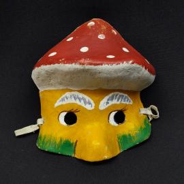 Винтажная карнавальная маска Мухомор 17х17 см картон роспись СССР