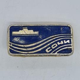 Значок СССР сочи, теплоход на волнах, прямоугольный, эмаль, морская тема, советский и винтажный