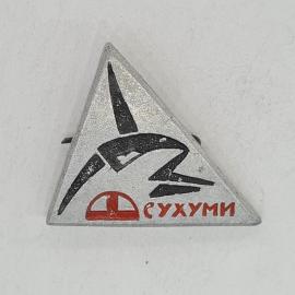 Значок СССР сухуми, треугольный с черной чайкой и красной эмблемой, советский и винтажный