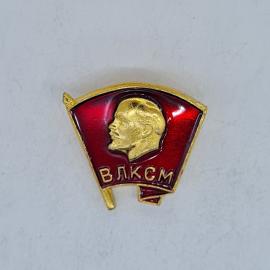 Значок СССР влксм, профиль ленина на красном флаге, советский и винтажный