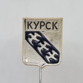 Значок СССР курск, герб города с птицами на щите, эмаль металлический, советский и винтажный