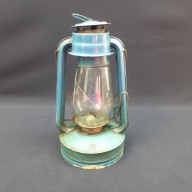 Винтажная лампа керосиновая "Летучая мышь" фонарь синяя,  СССР