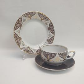 Винтажный чайная пара тройка Рига, фарфор 150 мл, Латвия СССР периода