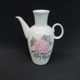 Кофейник фарфоровый винтажный, СССР. ЛФЗ. Роза, листья.