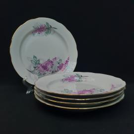 Винтажный набор из 5 столовых тарелок Сирень Дулево, фарфор 23 см, Россия