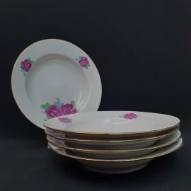 Винтажный набор из 5 суповых сервировочных тарелок Дулево, фарфор 24 см, СССР