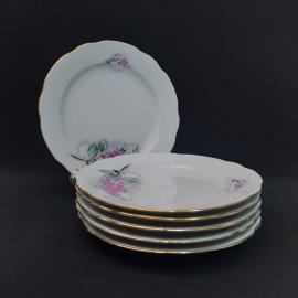 Винтажный набор из 6 десертных тарелок Дулево, фарфор 17 см, СССР