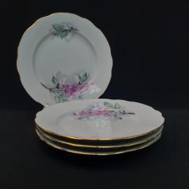 Винтажный набор из 4 десертных тарелок Дулево, фарфор 195 мм, Россия