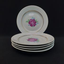 Винтажный набор из 5 десертных тарелок Богдановичский з-д, фарфор 195 мм, СССР