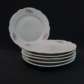 Винтажный набор из 6 десертных тарелок Сирень Дулево, фарфор 20 см, СССР