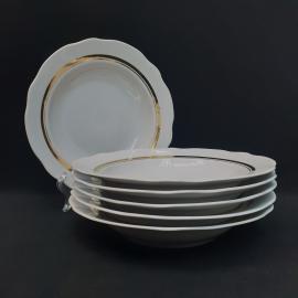 Винтажный набор из 6 суповых тарелок Дулево, фарфор 24 см, СССР