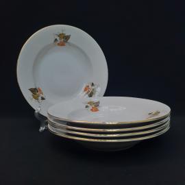 Винтажный набор из 5 суповых тарелок Дянко Стефанов, фарфор 225 мм, Болгария СССР периода