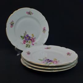 Винтажный набор из 4 столовых тарелок Triptis Porzellan, фарфор 24 см, ГДР СССР периода