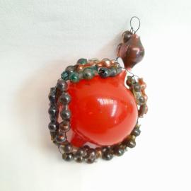 Елочная игрушка СССР,стеклярус, шар красный. Винтаж