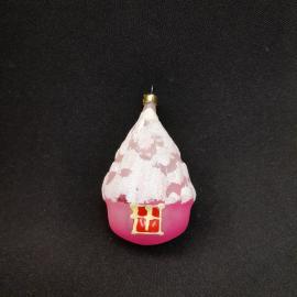 Елочная игрушка СССР,стекло,домик розовый заснеженный. Винтаж