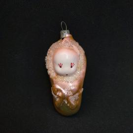 Елочная игрушка СССР,стекло,Малыш в розовом конверте. Винтаж