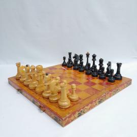 Винтажный набор шахмат, 36 см комплектные, роспись, дерево,  СССР.