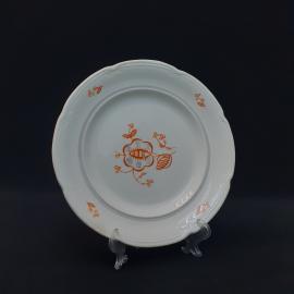 Тарелка фарфоровая винтажная СССР. Цветочный декор, оранжевая роспись.