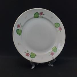 Тарелка фарфоровая винтажная СССР. Дулево. Цветы, листья, золотистый декор.