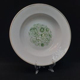 Тарелка фарфоровая винтажная СССР. Цветочный орнамент зеленый, отводка золотом.