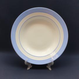 Тарелка фарфоровая винтажная СССР. Конаково. Голубая кайма, полосы.