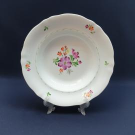 Тарелка фарфоровая винтажная СССР. Коньково. Цветы, зеленая отводка.