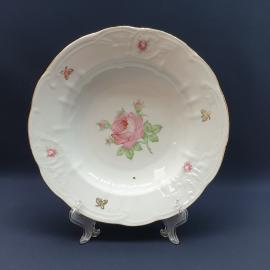 Тарелка фарфоровая винтажная СССР. Розы, роспись золотом.