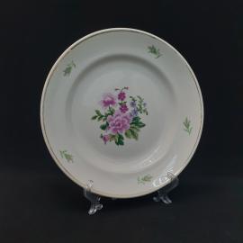 Тарелка фарфоровая винтажная СССР. Краснофар. Цветы, роспись золотом.