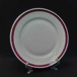 Тарелка фарфоровая винтажная СССР. Малиновый борт, золотая отводка.