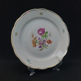 Тарелка фарфоровая винтажная СССР. Дулево. Цветы, роспись золотом.