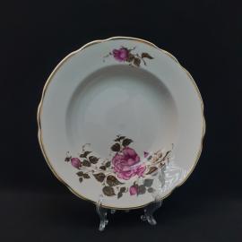 Тарелка фарфоровая винтажная СССР. Розы, роспись золотом.