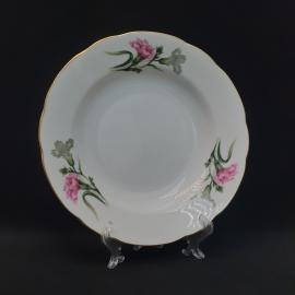 Тарелка фарфоровая винтажная СССР. Tono China. Цветы, золотистая кайма.