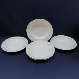 Тарелка фарфоровая винтажная СССР. Набор 5 штук. Золотистый цветочный орнамент.