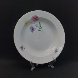 Тарелка фарфоровая винтажная СССР, ГДР. Freiberg. Цветы, золотая отводка.