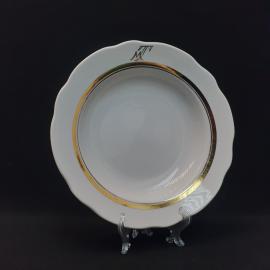 Тарелка фарфоровая винтажная СССР. роспись золотом, монограмма.