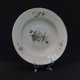 Тарелка фарфоровая винтажная СССР. Дулево. Цветы, роспись золотом.