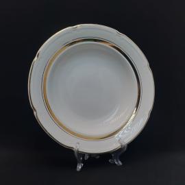 Тарелка фарфоровая винтажная СССР. Набор 2 штук. Роспись золотом, белая.