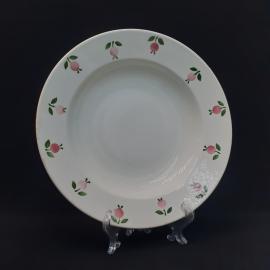 Тарелка фарфоровая винтажная СССР. ЗиК. Розовые цветы, зеленые листья.