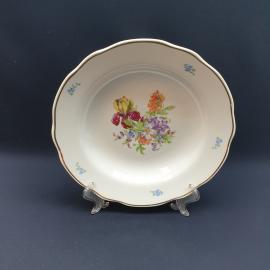 Тарелка фарфоровая винтажная СССР. Дулево. Цветы, роспись золотом.