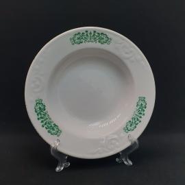 Тарелка фарфоровая винтажная СССР. Зеленый орнамент.