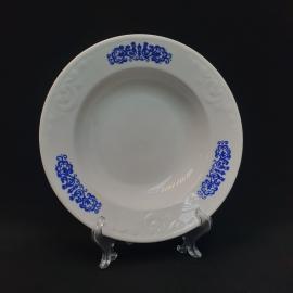 Тарелка фарфоровая винтажная СССР. Синий орнамент.