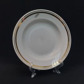 Тарелка фарфоровая винтажная СССР. Золотая отводка, монограмма.