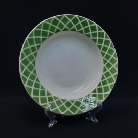 Тарелка фарфоровая винтажная СССР. Зеленый геометрический орнамент.