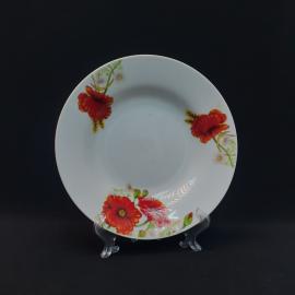 Тарелка фарфоровая винтажная СССР. Красные маки, ромашки.