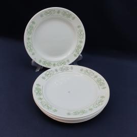 Тарелка фарфоровая винтажная СССР. Набор 5 штук. Зеленый орнамент.