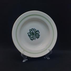 Тарелка фарфоровая винтажная СССР. Буды. Зеленый цветочный декор.