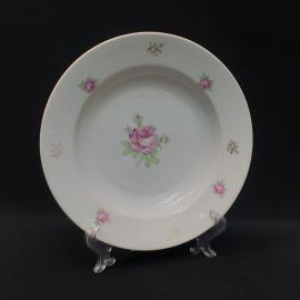 Тарелка фарфоровая винтажная СССР. Розы, роспись золотом.