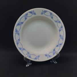 Тарелка фарфоровая винтажная СССР. Синий цветочный орнамент.