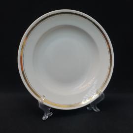 Тарелка фарфоровая винтажная СССР. Лунево. Белая, отводка золотом.